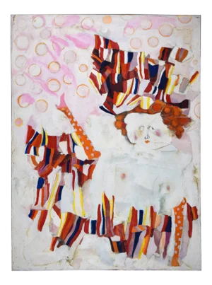 Mid-Century Modernist French Themed Abstract Nude "Can Can" Painting