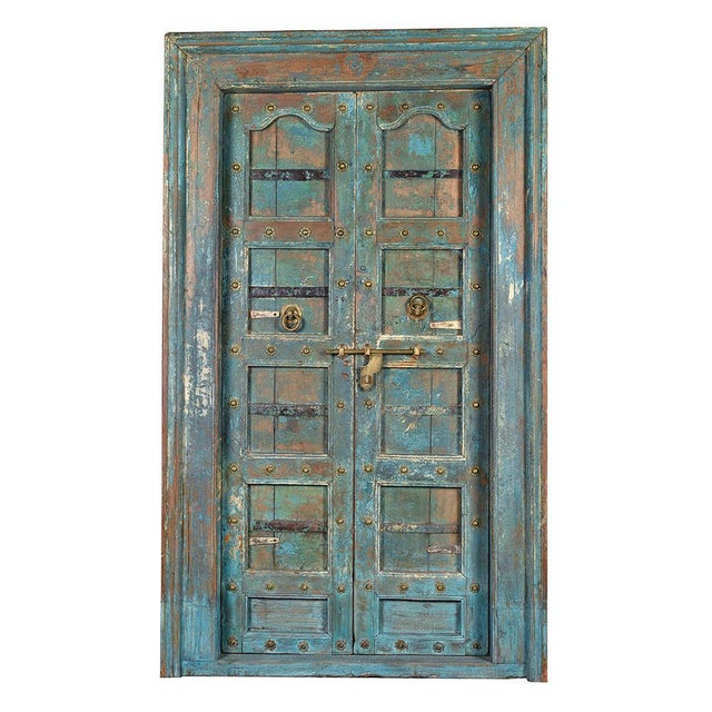 1920s Wooden Door with Blue Patina, 1920s For Sale - Image 5 of 5