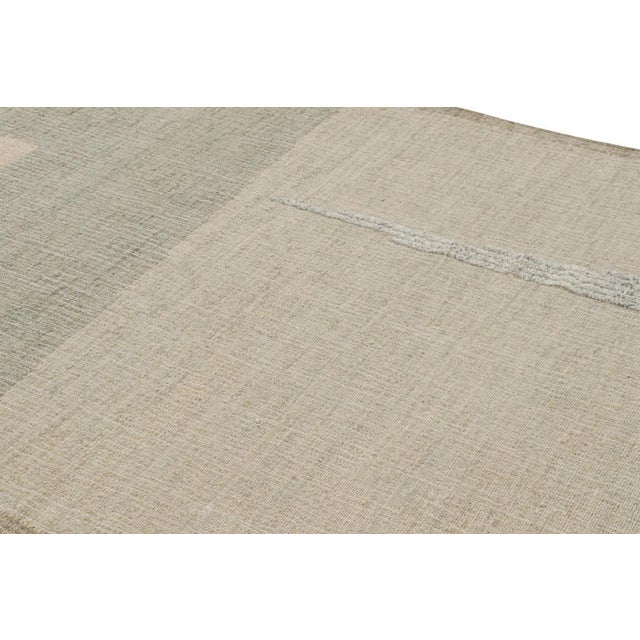 Contemporary Rug & Kilim’s Flatweave Rug in Beige-Brown With Green & White Geometric Patterns For Sale - Image 3 of 7