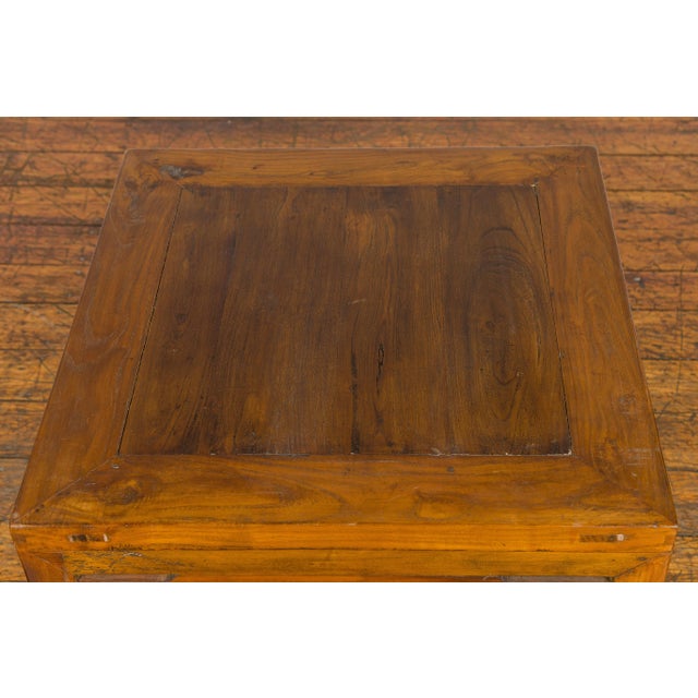 Qing Dynasty Elm Stool or Drinks Table with Horse Hoof Feet and Humpback Apron For Sale - Image 9 of 12