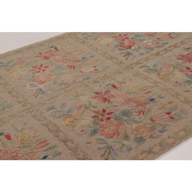 Rug & Kilim Antique 20th Century Hooked Rug With Floral Panels in Beige & Soft Hues - Rug & Kilim For Sale - Image 4 of 11