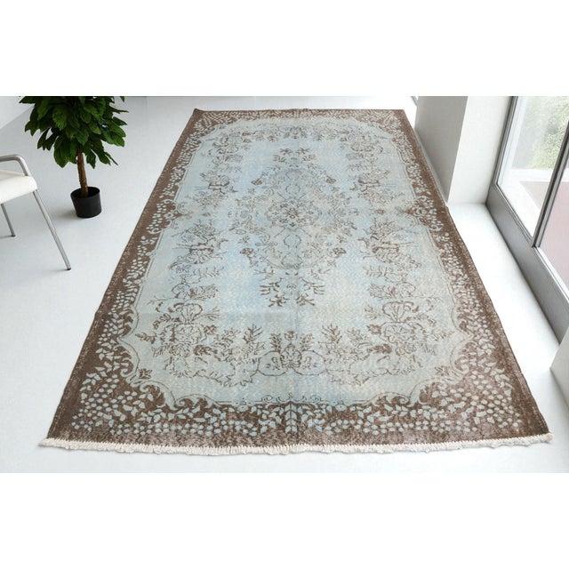 Aqua Antique Wool Turkish Handmade Rug For Sale - Image 8 of 10