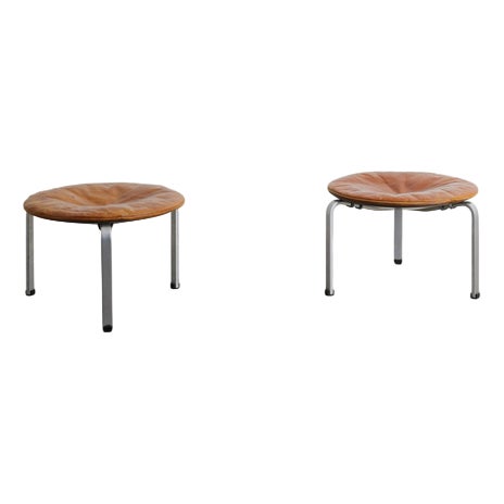 Danish Mid-Century PK-33 Stools in Brown Original Leather by Poul Kjaerholm for E. Kold Christensen, 1960s, Set of 2 For Sale