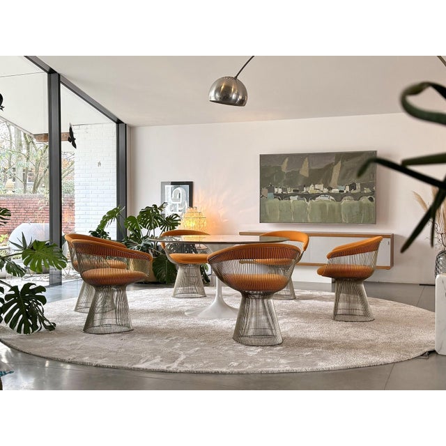 Mid-Century Modern Nickel-Plated Armchairs by Warren Platner for Knoll Inc / Knoll International with Hallingdal Upholstery from Kvadrat, 1960s, Set of 6 For Sale - Image 3 of 18