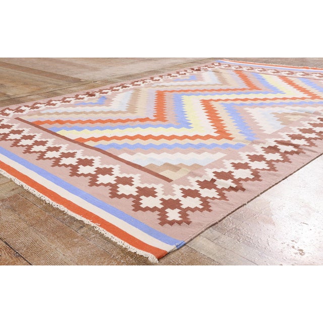 Tan Vintage Indian Dhurrie Rug, 06'00 X 09'00 For Sale - Image 8 of 10
