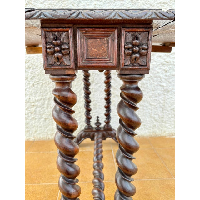 1920s Spanish Baroque Revival Drop-Leaf Table With Carved Barley Twist Legs For Sale - Image 10 of 10