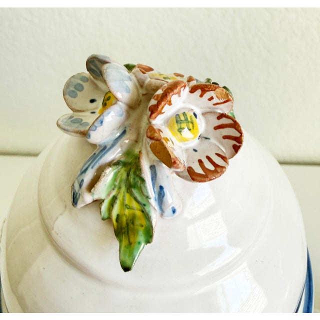 Pair of Mid-Century French Hand Painted Faience Urns With Ram Head Handles For Sale - Image 16 of 18