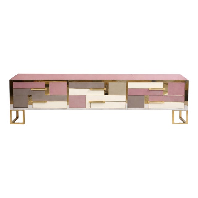 Pink Murano Opaline Glass Sideboard with Brass Base from Justfurnituress SRL For Sale