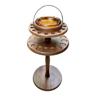 1960s Decatur Industries Free Standing Walnut Pipe Stand With Glass Ashtray For Sale
