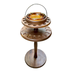1960s Decatur Industries Free Standing Walnut Pipe Stand With Glass Ashtray