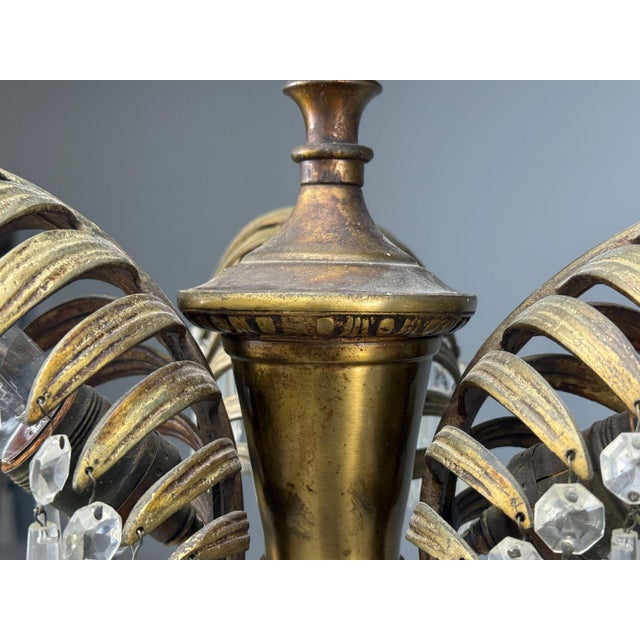 Maison Jansen Style, Palm Leaf Chandelier, Gilt Bronze, Crystal, France, 1940s For Sale - Image 11 of 18