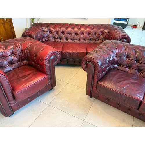 Chesterfield Leather Sofa and Chairs, Set of 3 For Sale - Image 5 of 18