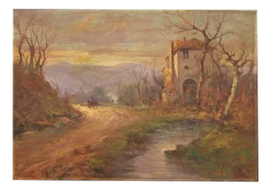 B. Ferrari, Italian Landscape, 1930, Oil Painting