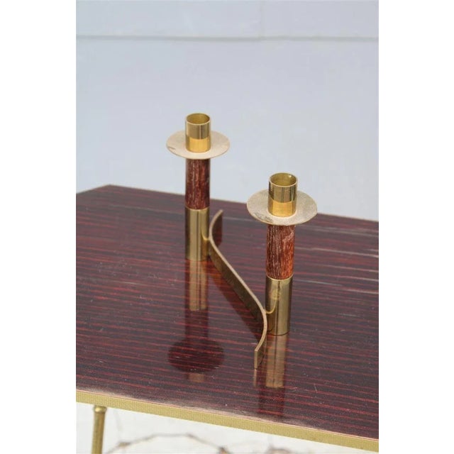 Italian Brass Rosewood Candleholder, 1950s, in Very Good conditions. Designed 1950 to 1959