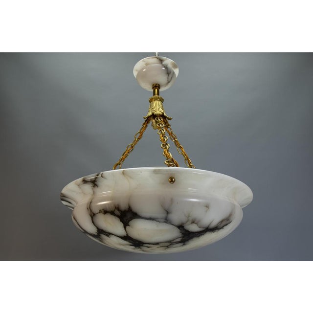 French Art Deco Black Veined Alabaster and Bronze Pendant Light, 1920s For Sale - Image 3 of 18