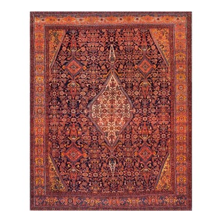 1900s Blue Navy Medallion Antique W. Persian Bibikabad Rug 5'6" X 6'8" Handknotted Wool Carpet For Sale