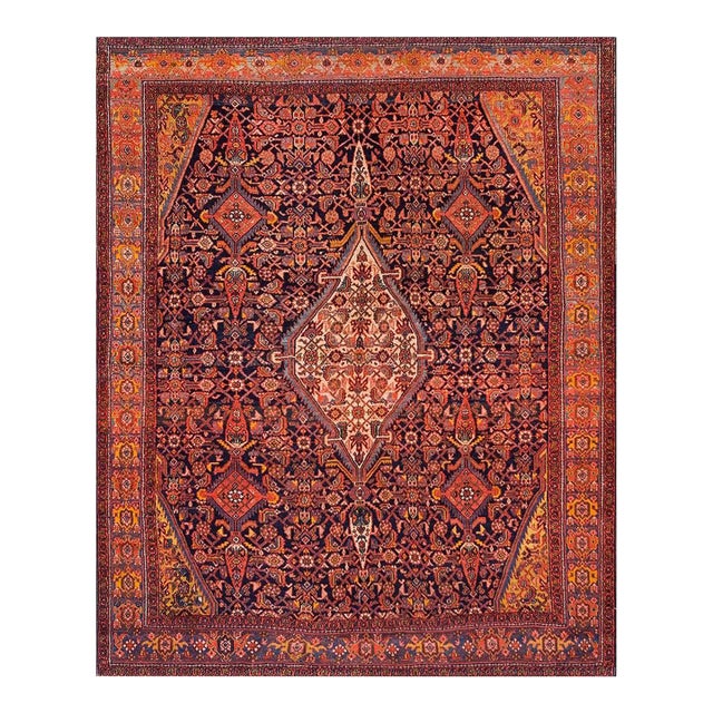 1900s Blue Navy Medallion Antique W. Persian Bibikabad Rug 5'6" X 6'8" Handknotted Wool Carpet For Sale