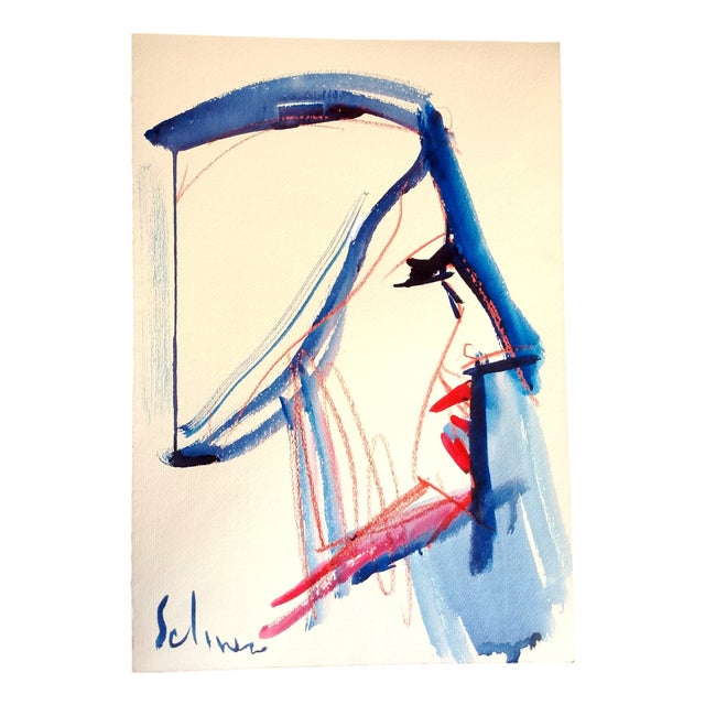 Mario Salmaso, Modern Girls, 1980, Mixed Media on Paper For Sale