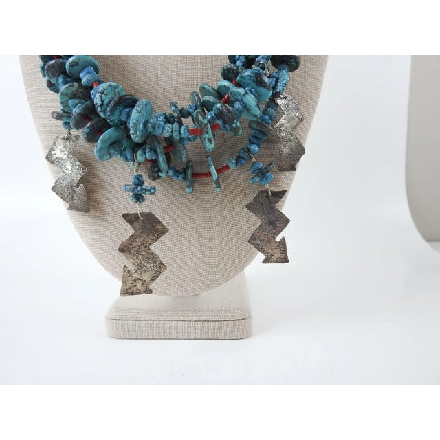 Metal Late 20th Century Artist Studio Turquoise Sterling Silver Necklace & Earrings For Sale - Image 7 of 12