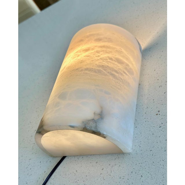 Single Half Cylinder White Alabaster Minimalist Wall Light Sconce For Sale - Image 12 of 18