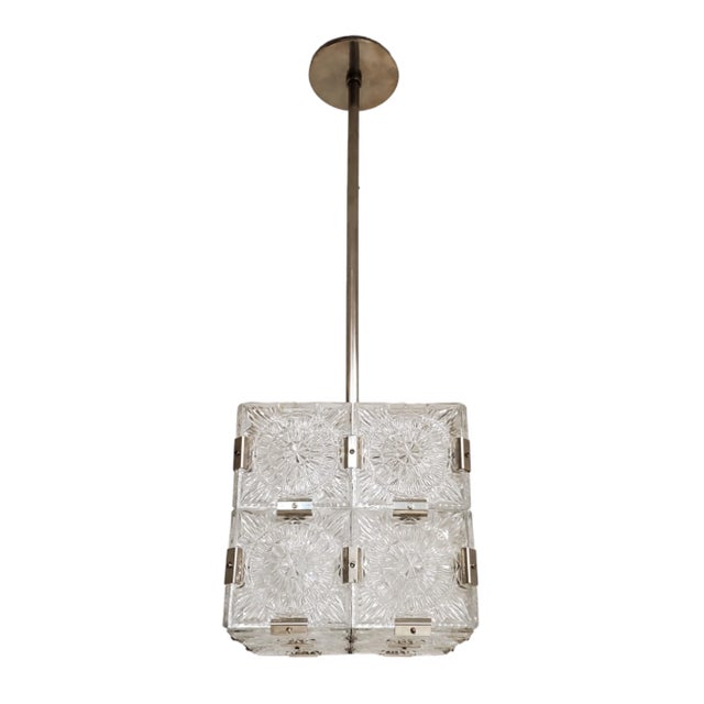 Set of Five 1960s Original Box Cube Pendant Lights, Glass With Nickeled Clips For Sale - Image 9 of 12