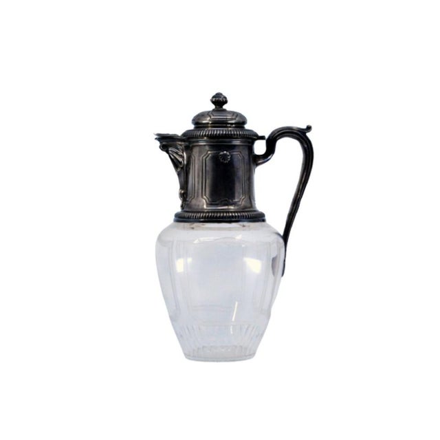Wine Jug in Silver and Cut Glass, Neck with Friezes and Shells, Lid with Knob For Sale - Image 11 of 11