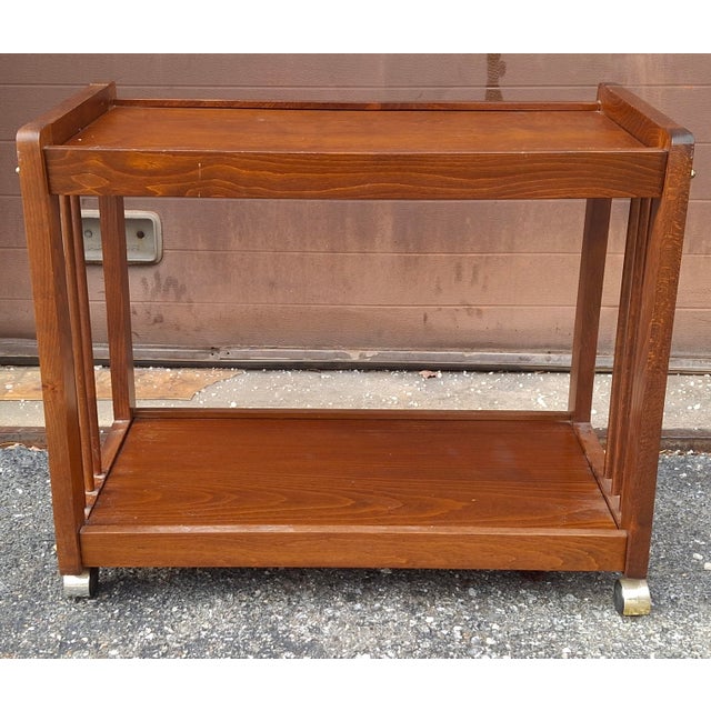 Late 20th Century American Classical Oak Tiered Rolling Bar Cart For Sale - Image 9 of 9