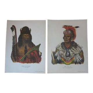 Prints Native American Wa-Pel-La Musquakees Chief Kish-Ke-Kosh Fox Brave. "The History of the Indian Tribes of North America" Reproduction - Set of 2 For Sale