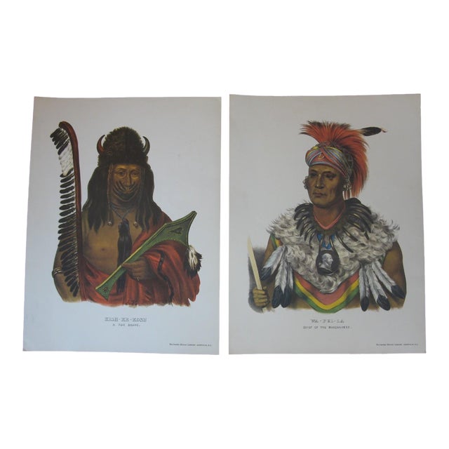 Prints Native American Wa-Pel-La Musquakees Chief Kish-Ke-Kosh Fox Brave. "The History of the Indian Tribes of North America" Reproduction - Set of 2 For Sale