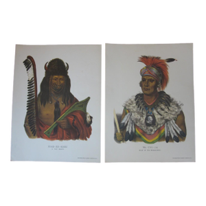 Prints Native American Wa-Pel-La Musquakees Chief Kish-Ke-Kosh Fox Brave. "The History of the Indian Tribes of North America" Reproduction - Set of 2