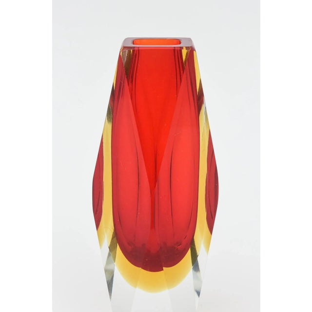 Modern Vintage Murano Alessandro Mandruzzato Faceted Red, Yellow Sommerso Glass Vase For Sale - Image 3 of 12