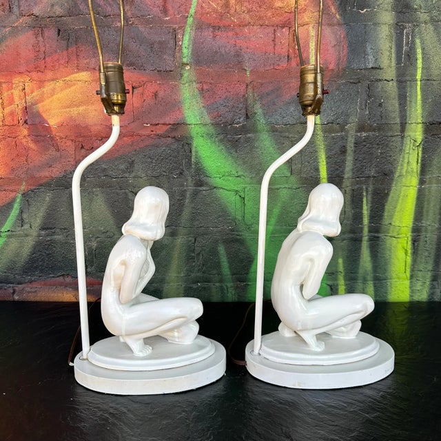 Pair of Art Deco Nude Table Lamps For Sale - Image 4 of 12