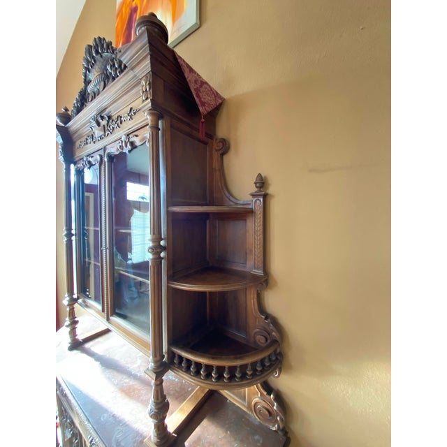 Wood Antique French Renaissance Style Heavily Carved Walnut Buffet Hutch With Glass Doors (Jg) For Sale - Image 7 of 16