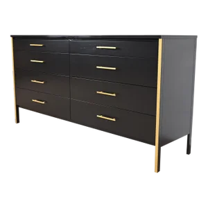1950s Paul McCobb Black Lacquer and Brass Lowboy Dresser, Newly Refinished