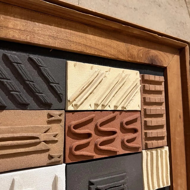 1980s 1980s Modern Pottery Tile Wall Art Framed Wood, Geometric Design Mid-Century Mod For Sale - Image 5 of 12