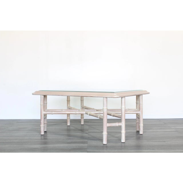 Mid-Century Modern Vintage Faux Bamboo Coffee Table With Glass Top For Sale - Image 3 of 10