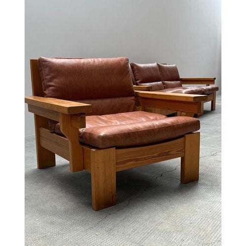 Brown Scandinavian Modular Sofa in Pine and Cognac Leather, 1970s, Set of 4 For Sale - Image 8 of 18