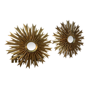 Set of 2, 1970s Vintage Italian Sunburst Gilded Wall Mirror