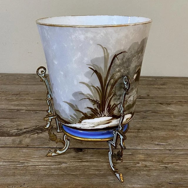 Antique Hand-Painted Opaline Footed Vase For Sale In Dallas - Image 6 of 13