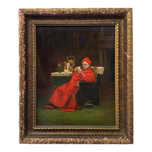 19th Century French Oil on Canvas Painting of a Cardinal’s Tea Time by F. Dupey