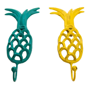 Vintage Cast Iron Tropical Yellow and Green Pineapple Coat Hook