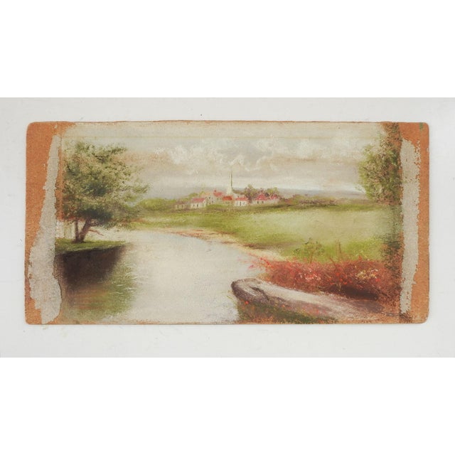 English Early 20th Century Pastel Pastoral Village Landscape Painting For Sale - Image 3 of 3