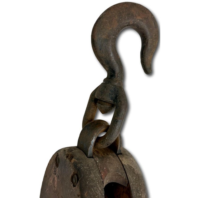 Late 19th Century Large Antique Tall Ship Sail Rigging Block & Tackle Pulley by Boston & Lockport Block Company For Sale - Image 5 of 12