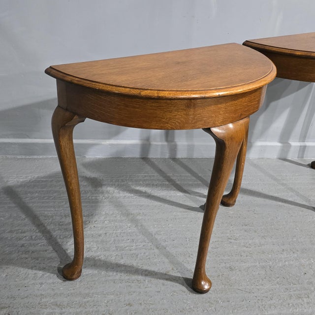 Oak Demi Lune Console Tables, 1920s, Set of 2 For Sale - Image 9 of 11