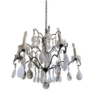 Iron and Rock Crystal 6 Arm Chandelier For Sale