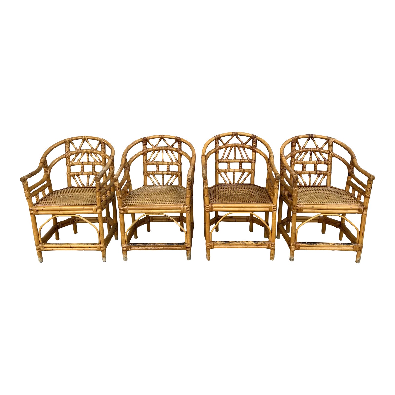 1970's Chinese Ming Style Rattan Arm Chairs - Set of 4 | Chairish