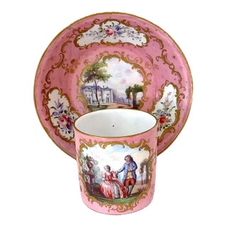 18th C. English Rocco Battersea & Porcelain Companion Cup & Saucer For Sale