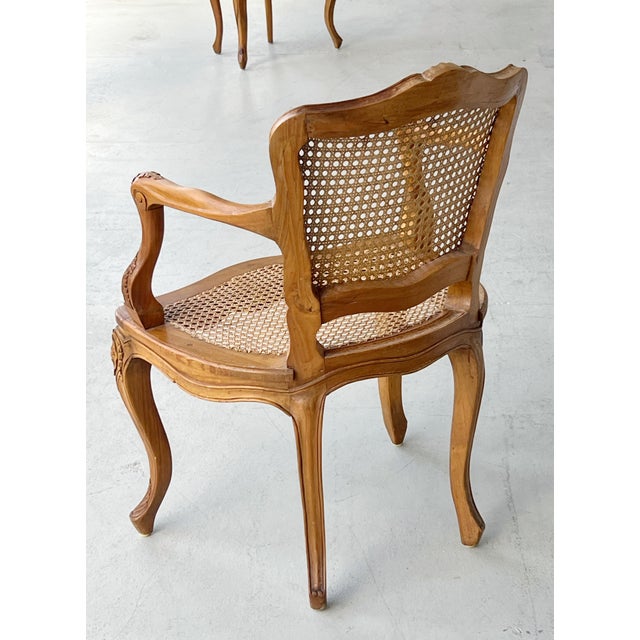 Pair of 1960s French Wood and Cane Arm Chairs Louis XV Style by Marie Albert For Sale - Image 11 of 18