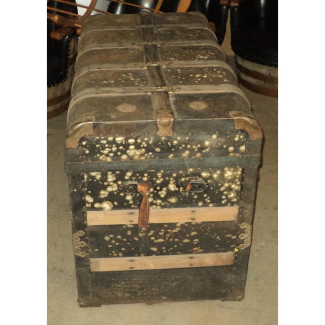 Antique Large Metal & Wood Steamer Trunk For Sale In New York - Image 6 of 12