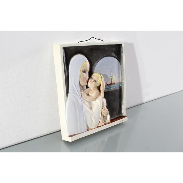 Madonna del Navigatore on Glazed Ceramic Bas-Relief by Igni Torino, Italy, 1940s For Sale - Image 3 of 11